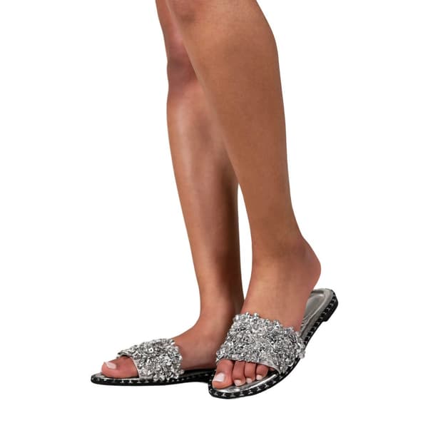 Where's That From Womens/Ladies Poppy Sparkle Diamante Wide Flat Sliders Silver 3 UK Wide