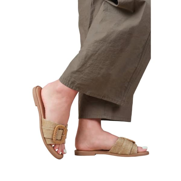 Where's That From Womens/Ladies Noon Raffia Faux Leather Flat Sliders