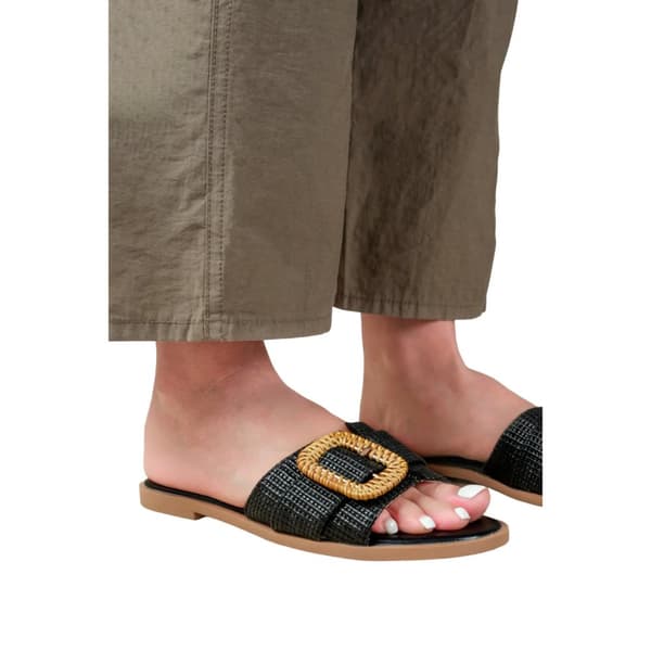 Where's That From Dam/Ladies Noon Raffia Faux Leather Platta Sliders