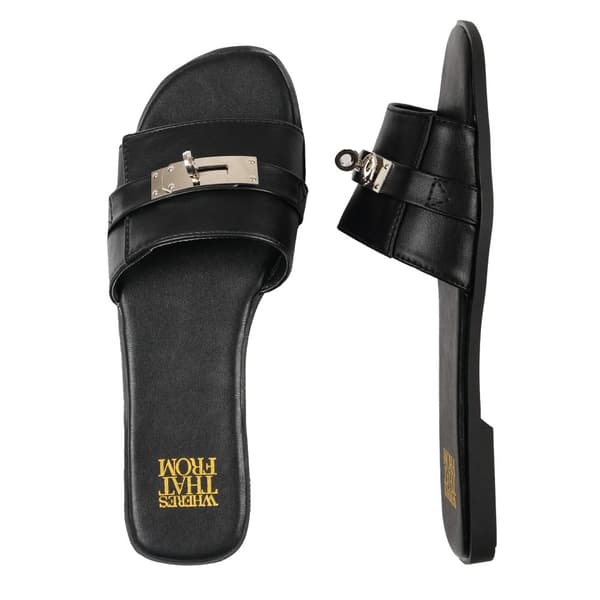 Where's That From Womens/Ladies Emmeline Buckle Faux Leather Single Strap Sliders