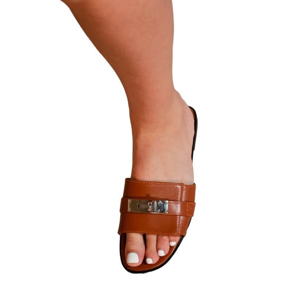Where's That From Womens/Ladies Emmeline Buckle Faux Leather Single Strap Sliders