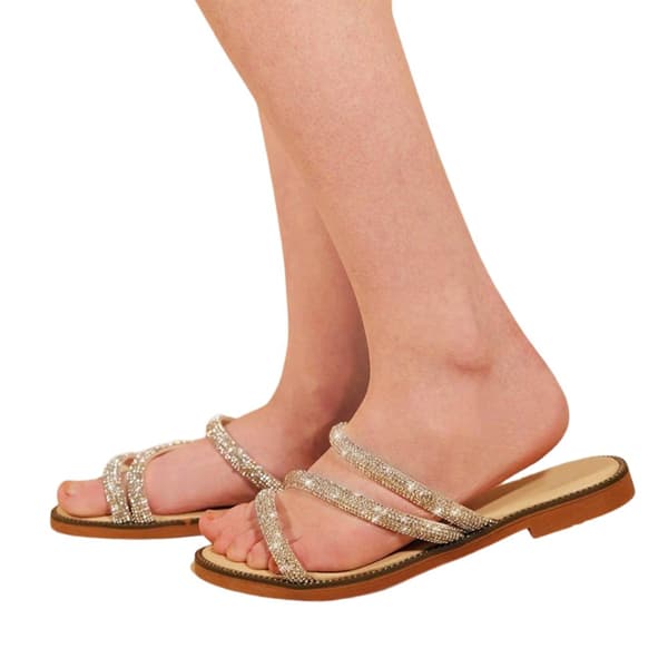 Where's That From Womens/Ladies Raine Diamante Faux Leather Strappy Flatform Sliders
