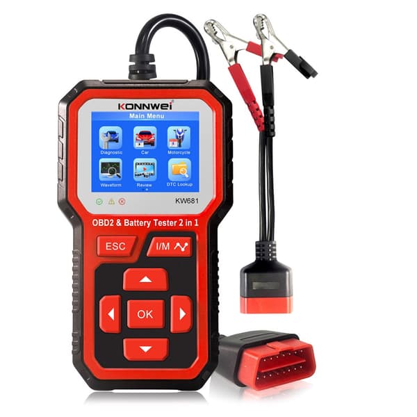 Konnwei KW681 diagnostisk måler, OBD2 scanner, batteri tester