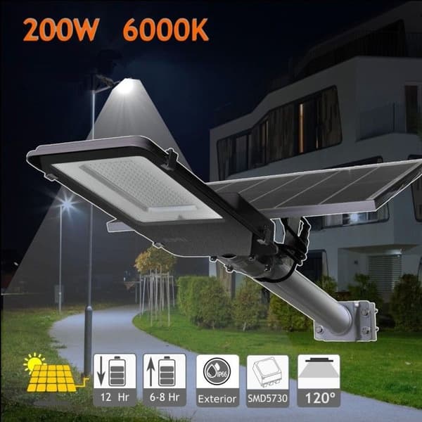 JANDEI - Solar gatubelysning 2500 Lumen 200W 6000K 25W litiumjon justerbar utomhuspanel