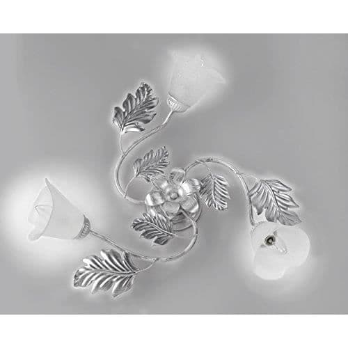 ONLI - 3-armad taklampa i vit metall med silverskärmar. Satinvita glasskärmar - 4836/PL3