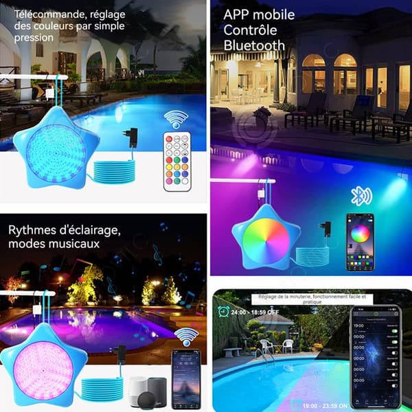 INN Färgglad intelligent poollampa LED dränkbart vattentätt ljus extra lång 8m kabel styrs av bluetooth-app och fjärrkontroll