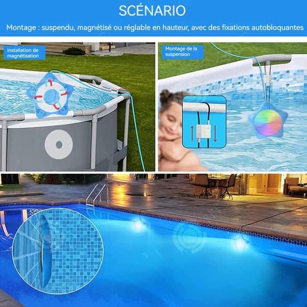 INN Färgglad intelligent poollampa LED dränkbart vattentätt ljus extra lång 8m kabel styrs av bluetooth-app och fjärrkontroll