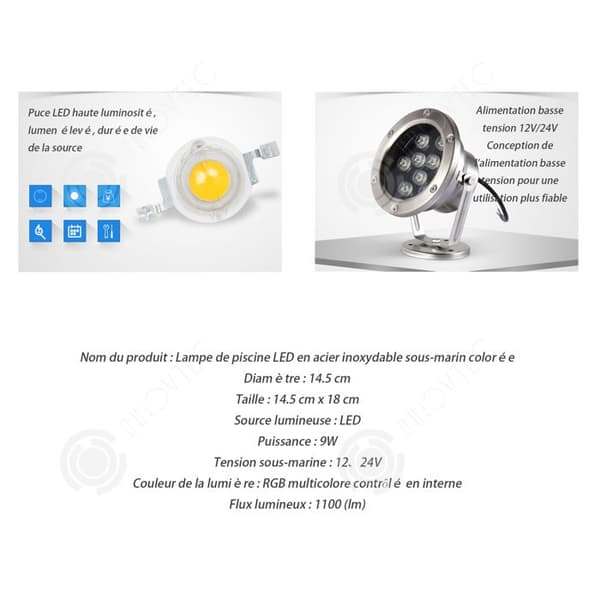 INN Simbassänglampa 9W undervattensljus poollampa rostfritt stål färgglad spotlight fontänbelysning pisci belysning