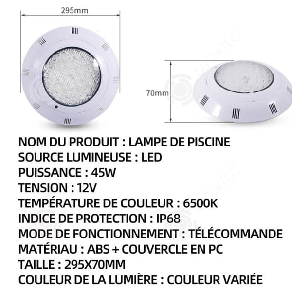 INN Simbassänglampa LED Simbassänglampa 45w 12v 6500k IP68 Vattentät Färgglad Fjärrkontroll Undervattensljus Landskapsbelysning Ljus