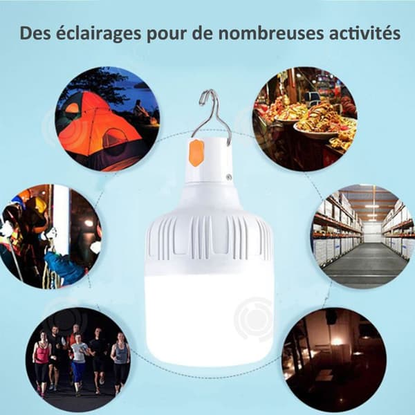 INN 220W USB-lampa med 3 belysningslägen och bärbar glödlampskrok lämplig för camping nödlampor utomhus