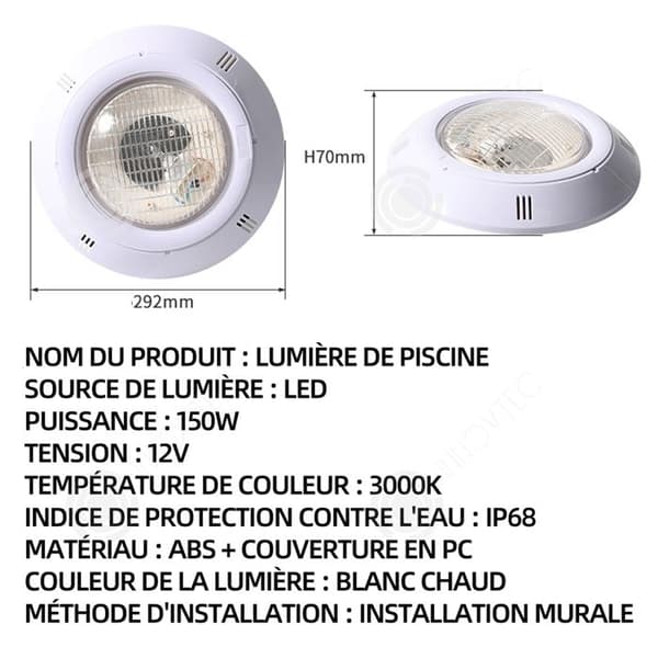 INN Simbassänglampa 150w 12v 3000k IP68 LED Simbassänglampa Utomhus Undervattenslandskap Fiskdammslampa Vattentät Vit C