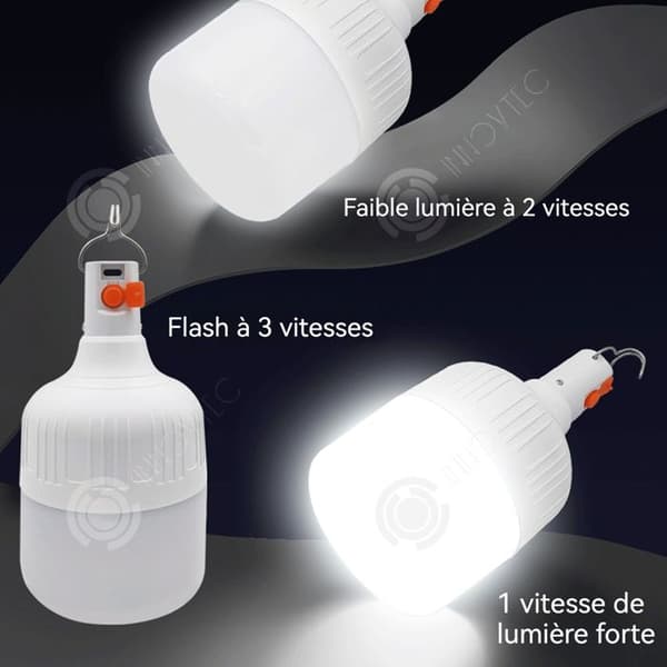 INN 100W glödlampa 2 st med 3 ljuslägen och krok super ljus bärbar glödlampa utomhus hängande uppladdningsbar glödlampa