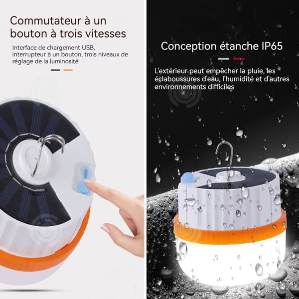 INN 300 W USB-lampa med 3 ljuslägen och krok superljusstark bärbar IP65-lampa utomhushängande LED-lampa