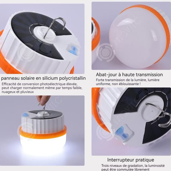 INN 300 W USB-lampa med 3 ljuslägen och krok superljusstark bärbar IP65-lampa utomhushängande LED-lampa