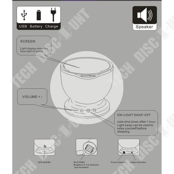 TD® LED-ljus Projektor Nattatmosfär Ocean Strand Hav Vatten Sovrum USB-laddning MP3-högtalare Färg LED-ljus