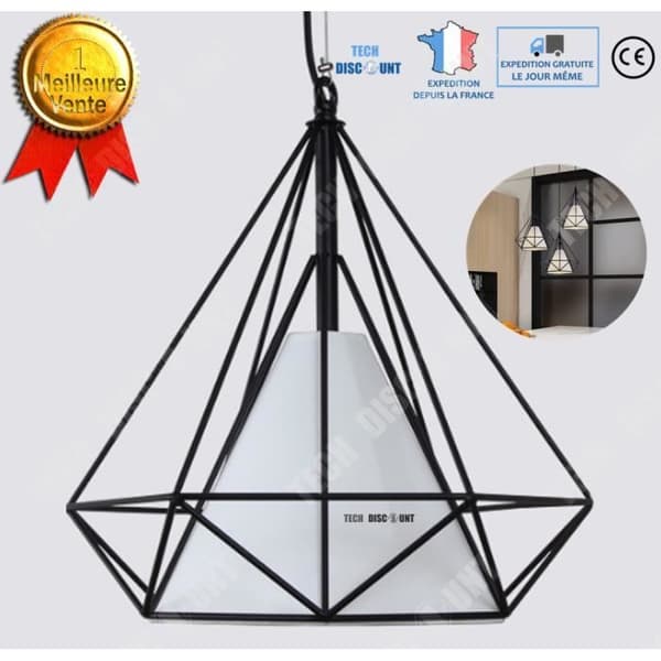 TEKNISK RABATT Diamantform svart taklampa i järn - industriell stil - 1 glödlampa - 28 x 26 cm