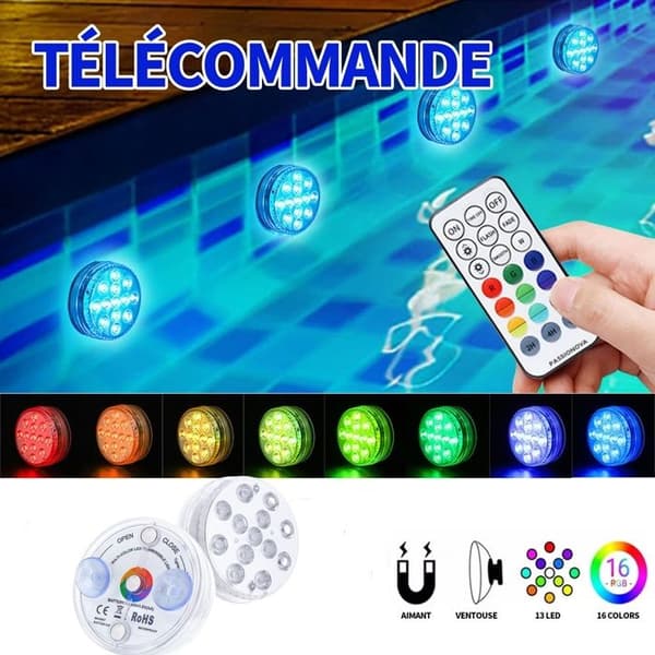 TD dränkbara LED-lampor RGB 16 färger Vattentät IP68 simbassänglampa med 3 sugkoppar LED-poollampor Simbassänglampor