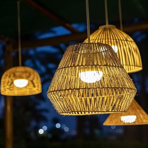 LED taklampa utomhus i laddningsbara naturfibrer - New Garden - Sisine - Ø40cm - 3 intensiteter