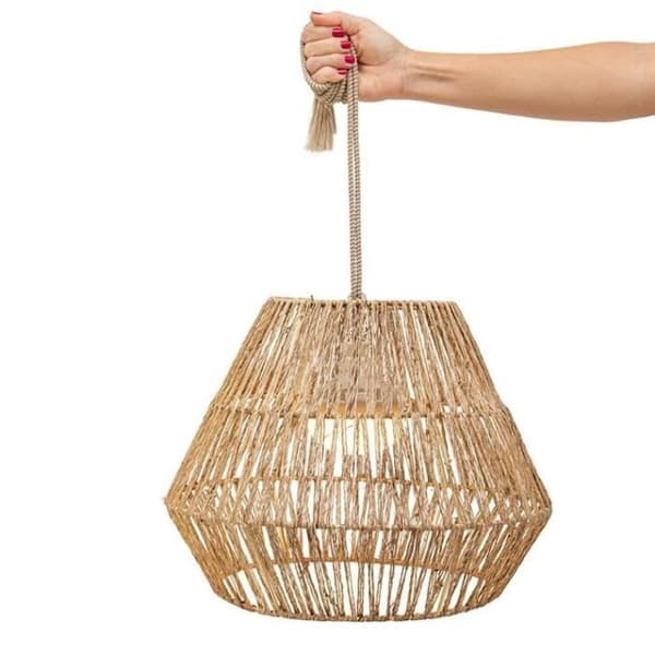 LED taklampa utomhus i laddningsbara naturfibrer - New Garden - Sisine - Ø40cm - 3 intensiteter
