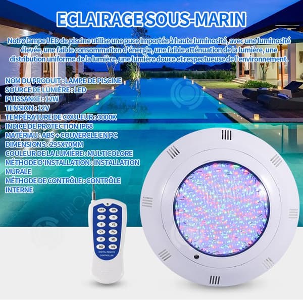 INN Simbassänglampa 12w DC12v 3000k IP68 LED Simbassänglampa Färgglatt utomhus Undervattenslandskap Fiskdamm Vattentätt ljus