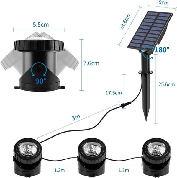 Solcelledrevne undervandsspotlights – superlyse RGB LED-lys til dam, springvand og have – farverig misfarvning
