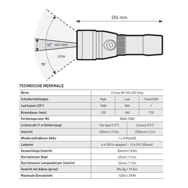 Mares undervattensbelysning - 415645 - EOS 15LRZ, Laddningsbar undervattensfackla, Unisex vuxen, Aluminium, U