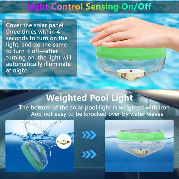 OBOSOE Solar Lights til Pool - 2-Pack RGB LED lys med automatisk farveskift, perfekt til fest og dekoration