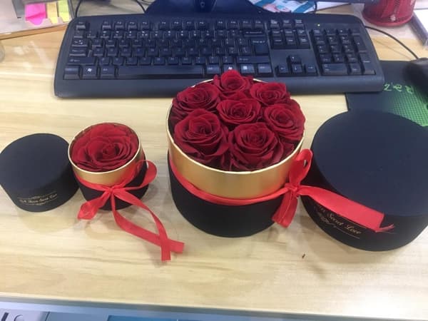 Äkta Evighetsrosor iklädda m Fransk sammet . Alla hjärtans dag