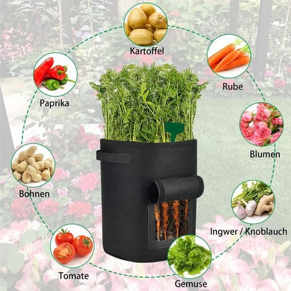 7 Gallons Ytterväskor i Ogenomträngligt Tyg Yangbaga 3 Pack Odlingssäckar med Fönster och Klädhorn för Potatis