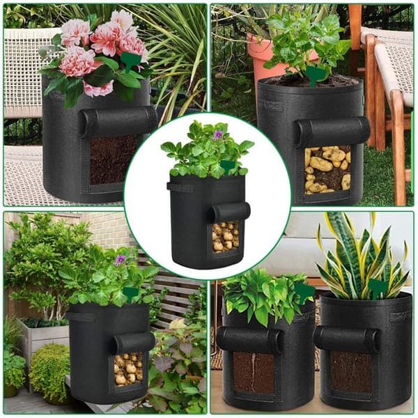 7 Gallons Ytterväskor i Ogenomträngligt Tyg Yangbaga 3 Pack Odlingssäckar med Fönster och Klädhorn för Potatis
