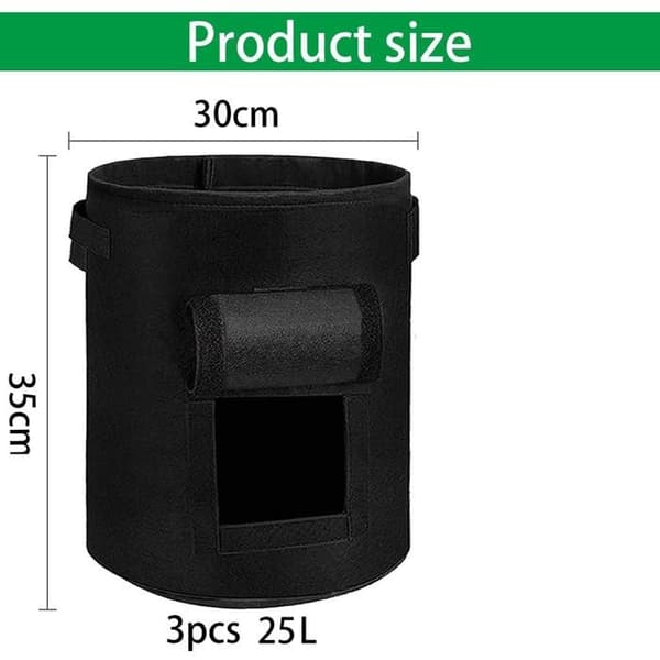 7 Gallons Ytterväskor i Ogenomträngligt Tyg Yangbaga 3 Pack Odlingssäckar med Fönster och Klädhorn för Potatis