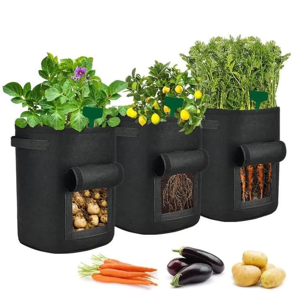 7 Gallons Ytterväskor i Ogenomträngligt Tyg Yangbaga 3 Pack Odlingssäckar med Fönster och Klädhorn för Potatis
