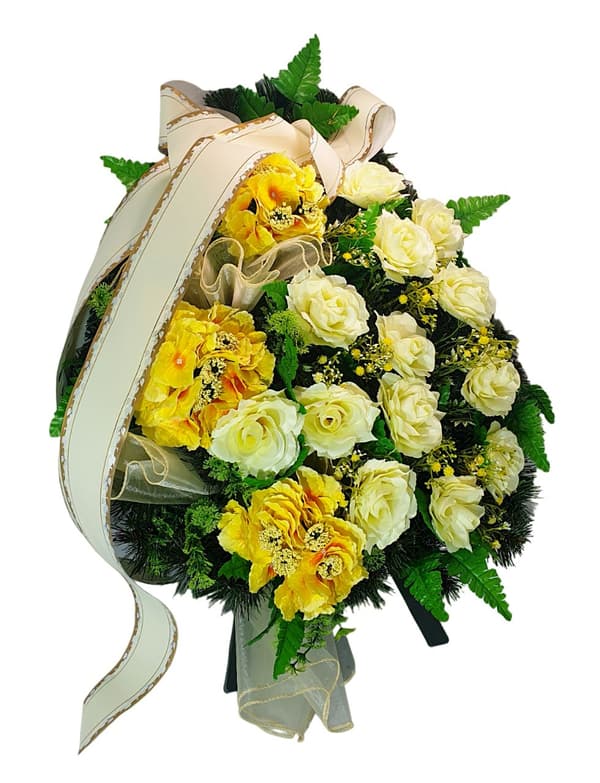 STORE BEGRAFNINGSKRANS BLOMSTER HYDRENSIONS ROSER + EGEN VEJLEDNING PÅ ARBEJDEN