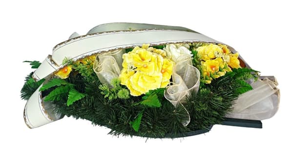 STORE BEGRAFNINGSKRANS BLOMSTER HYDRENSIONS ROSER + EGEN VEJLEDNING PÅ ARBEJDEN
