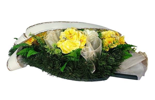 STORE BEGRAFNINGSKRANS BLOMSTER HYDRENSIONS ROSER + EGEN VEJLEDNING PÅ ARBEJDEN