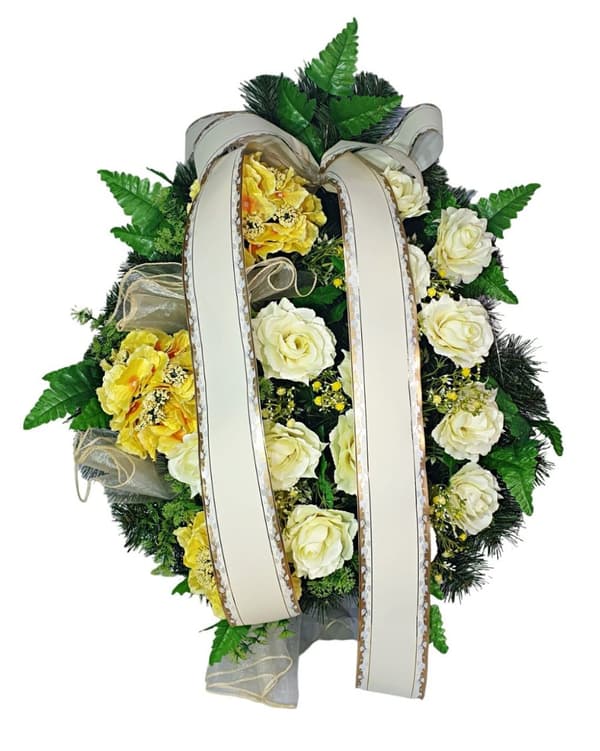 STORE BEGRAFNINGSKRANS BLOMSTER HYDRENSIONS ROSER + EGEN VEJLEDNING PÅ ARBEJDEN