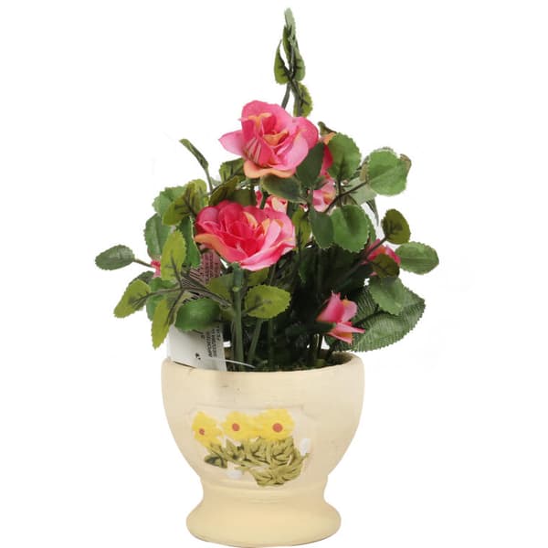 Rosa rosor i kruka - Konstgjorda blommor för inredning och trädgårdsdekoration 18cm