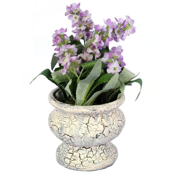 Arrangement af kunstige blomster i en keramisk potte 15 cm - Lilla lavendel