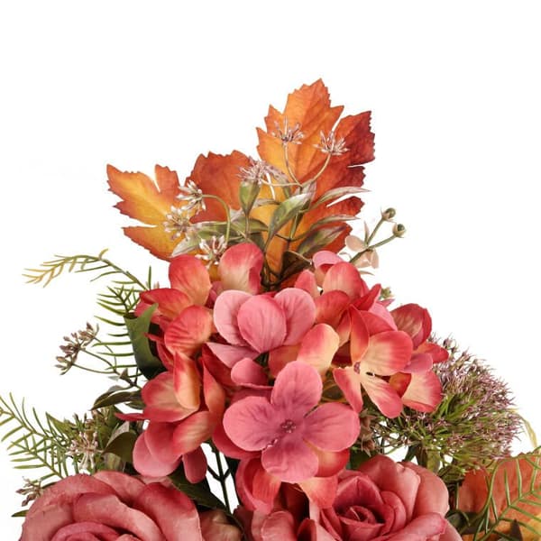 Flad buket, gravstensbuket, blanding af roser og hortensia, 64 cm