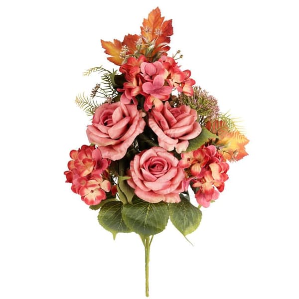 Flad buket, gravstensbuket, blanding af roser og hortensia, 64 cm