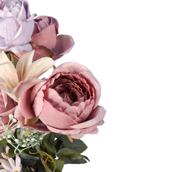 En bukett med 8 konstgjorda blommor, en blandning av ros och lilja, mörkrosa
