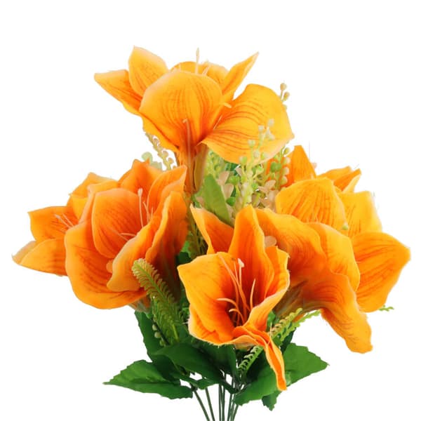 BUKETT MED 9 ORANGE AMARYLLISER - KONSTGIVNA BLOMMOR, 40 CM HÖJD