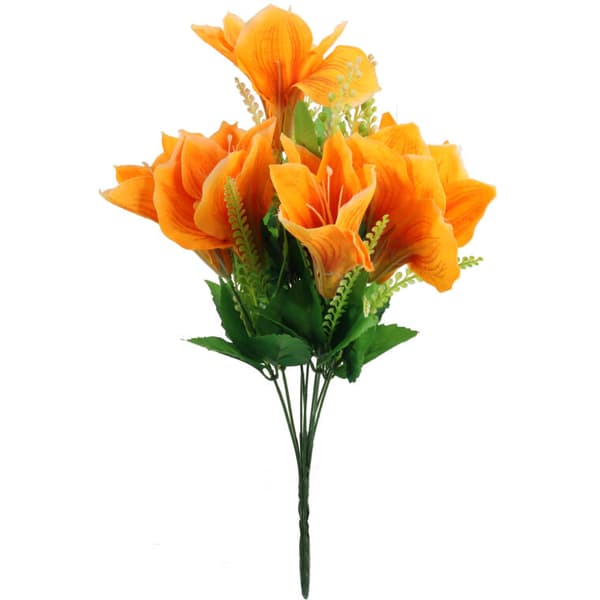 BUKETT MED 9 ORANGE AMARYLLISER - KONSTGIVNA BLOMMOR, 40 CM HÖJD