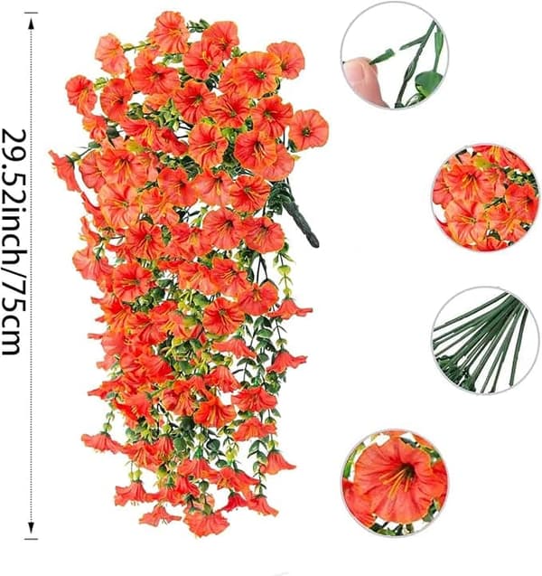 OBOSOE 2-Pack UV-kestävät riippuvat tekokukat – Morning Glory Vines 75 cm, elävä puutarhan ja kodin sisustukseen