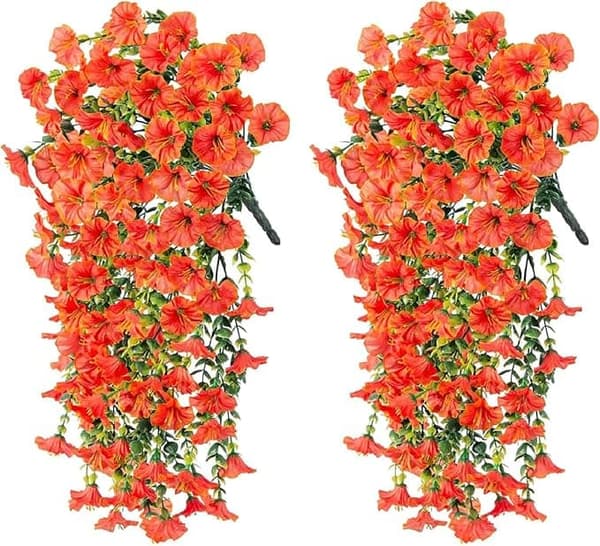 OBOSOE 2-Pack UV-kestävät riippuvat tekokukat – Morning Glory Vines 75 cm, elävä puutarhan ja kodin sisustukseen