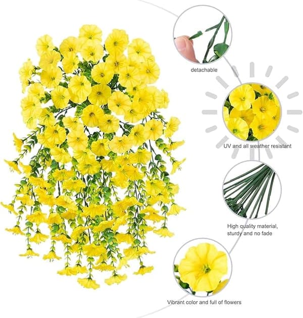 OBOSOE 2-Pack UV-kestävät riippuvat tekokukat – Morning Glory Vines 75 cm, elävä puutarhan ja kodin sisustukseen