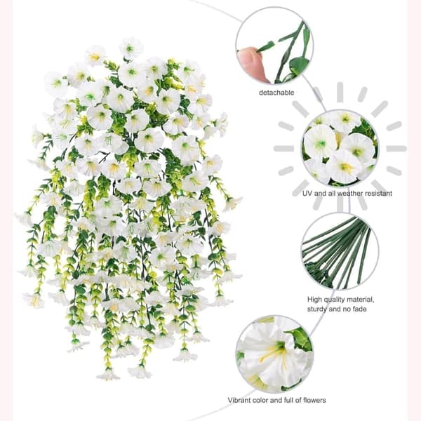 OBOSOE 2-pak UV-resistente hængende kunstige blomster – Morning Glory Vines 75 cm, naturtro til have og boligindretning