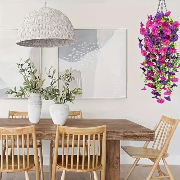 OBOSOE 2-Pack UV-kestävät riippuvat tekokukat – Morning Glory Vines 75 cm, elävä puutarhan ja kodin sisustukseen