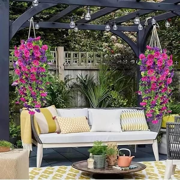 OBOSOE 2-Pack UV-kestävät riippuvat tekokukat – Morning Glory Vines 75 cm, elävä puutarhan ja kodin sisustukseen