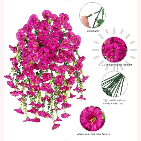 OBOSOE 2-pak UV-resistente hængende kunstige blomster – Morning Glory Vines 75 cm, naturtro til have og boligindretning